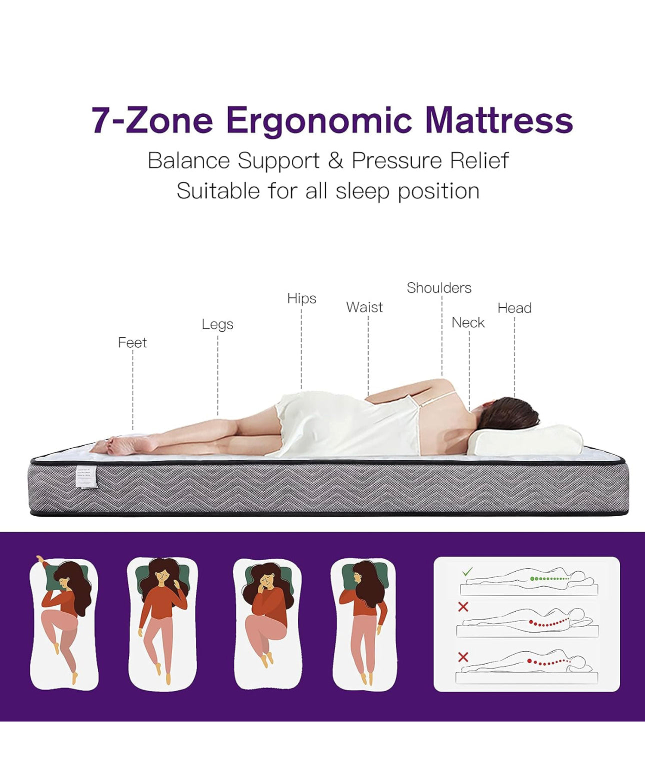 4FT6 Memory Foam Spring Hybrid Mattress Breathable