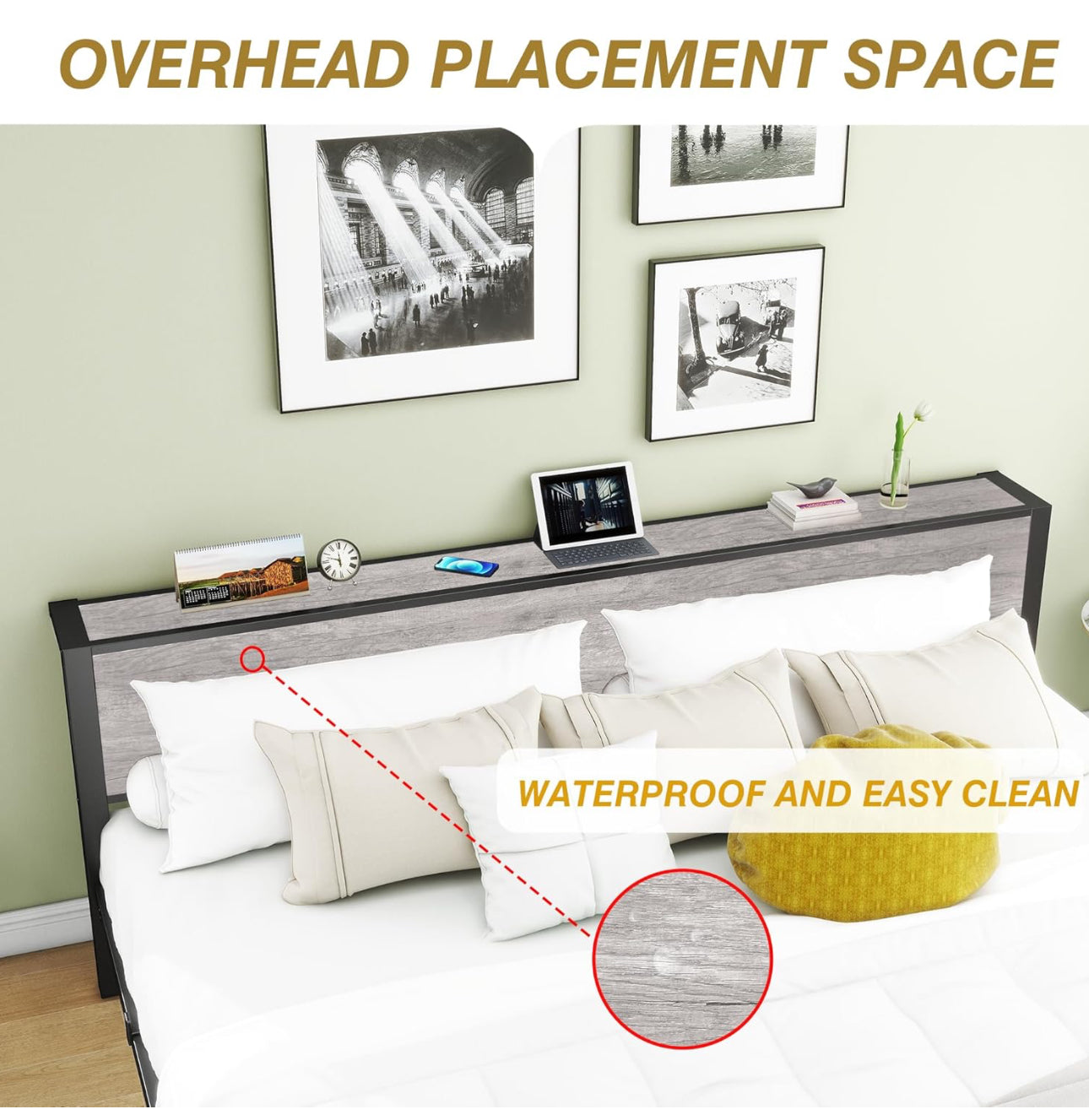 Double Bed Frames with Storage Wooden Headboard, Metal 4ft Bed.