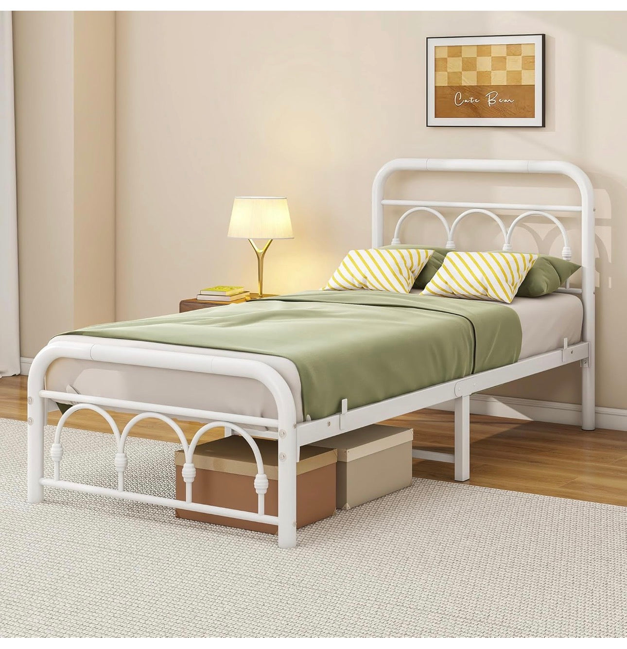 3ft Single Bed Frame with Headboard(90x190cm),Metal Arched Single Size Bed Base