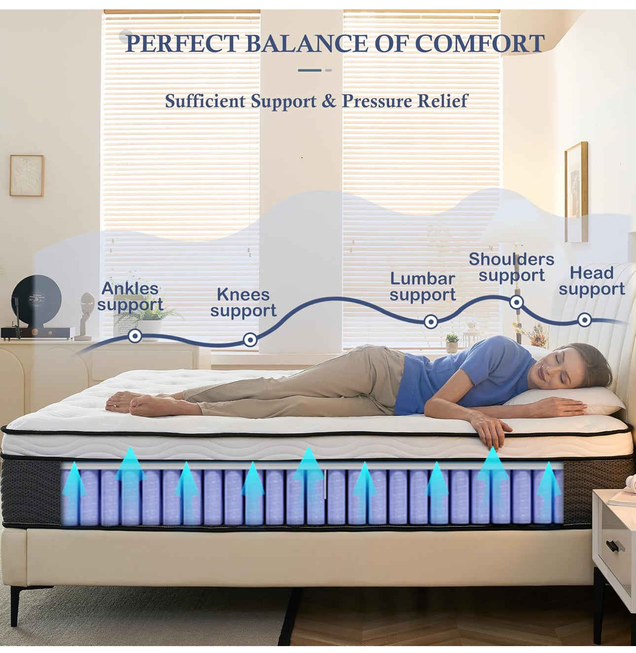 Super King Mattress,11 Inch Hybrid Mattress 6FT with Breathable Foam and Individually Pocket Spring
