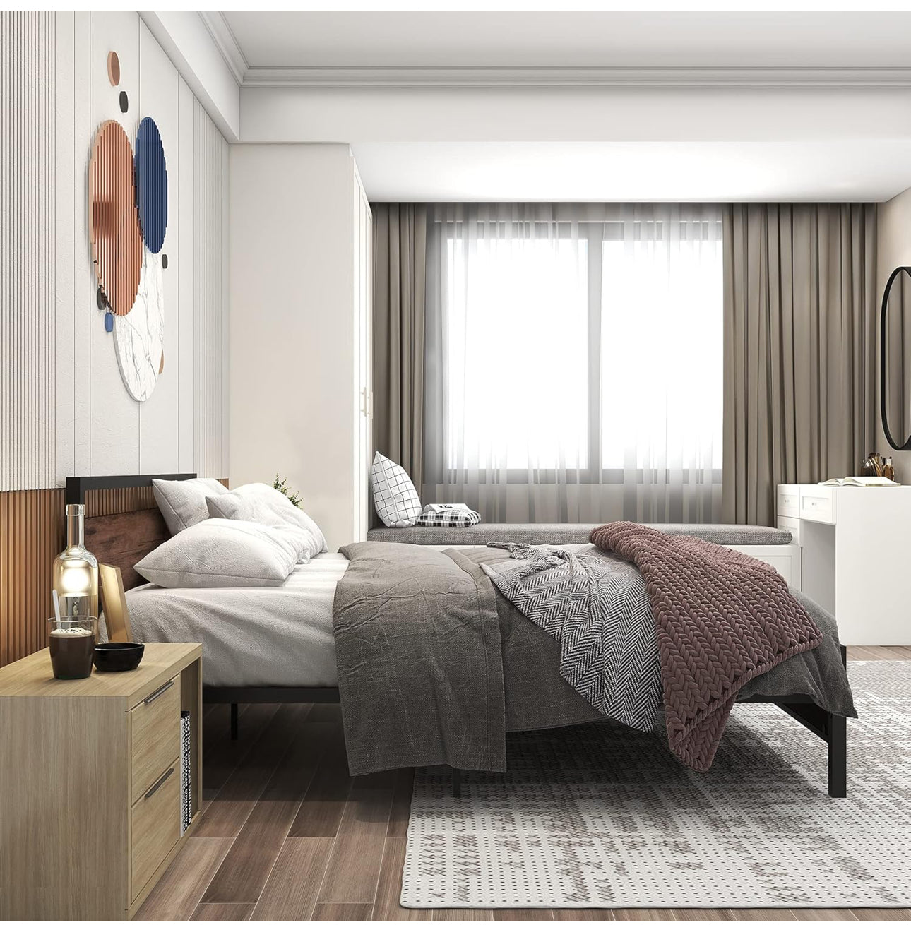 King Size Bed Frame with Wooden Headboard