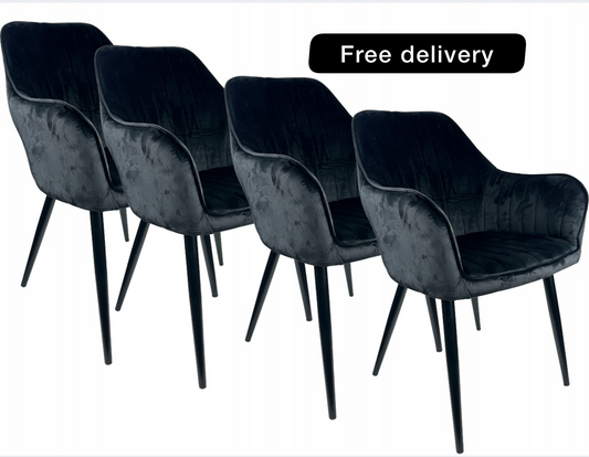 4x Upholstered Grey Velour Chairs