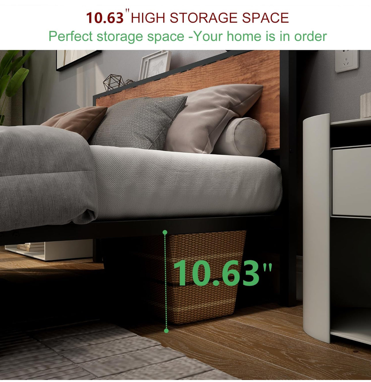 King Size Bed Frame with Storage Wooden Headboard