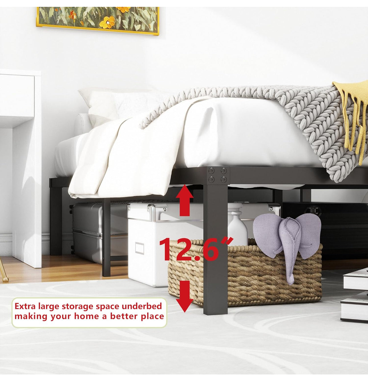 4ft6 Double Bed Frames, 36cm High Metal Platform