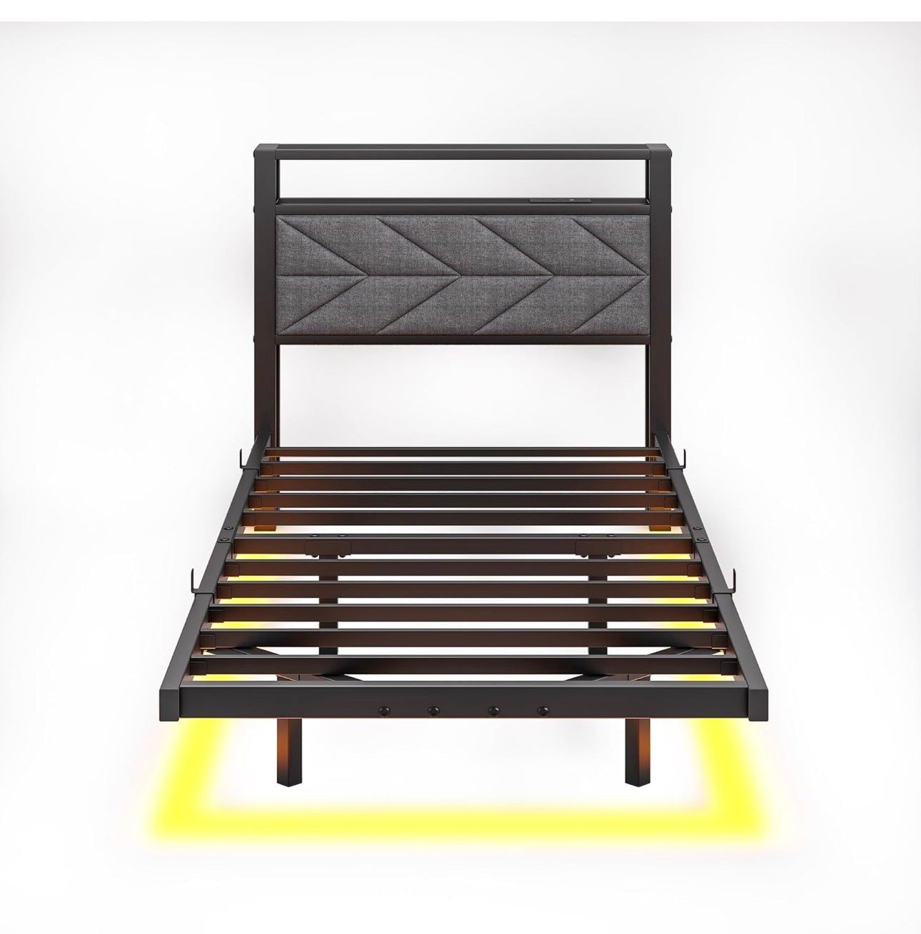 3ft Floating Single Bed Frame Upholstered Platform Bed with Storage Shelf Headboard,Charging Station/LED Lights,Metal Slat Support/Noise Free,No Box Spring Needed,90x190 Single Size,Black