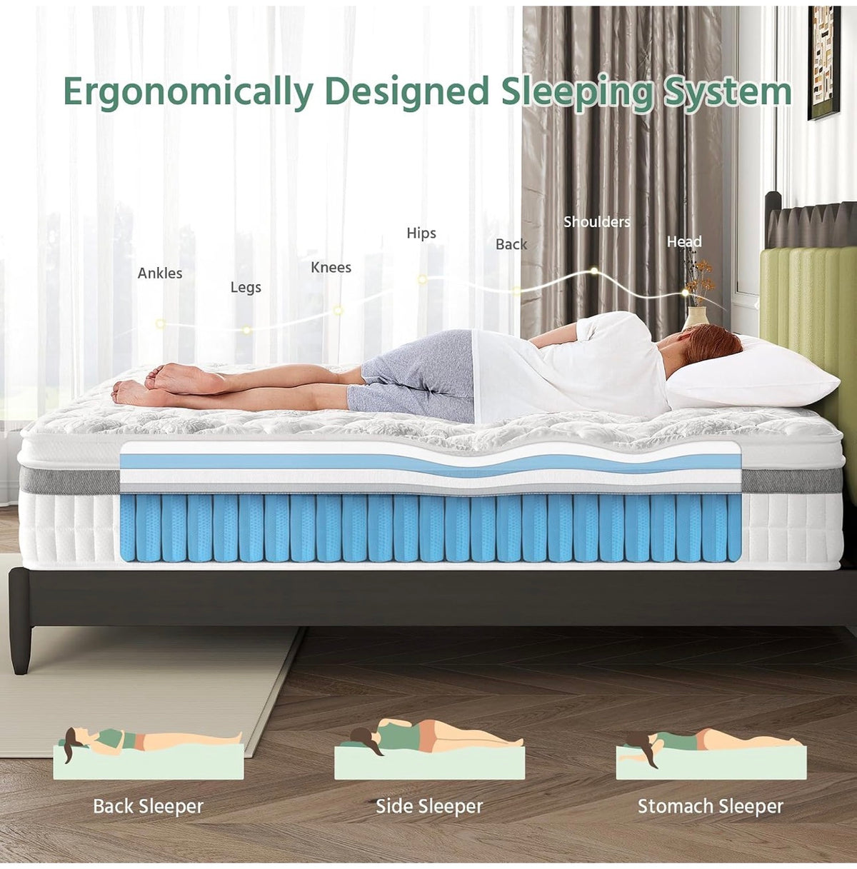Single Mattress, 11 IN Hybrid Pocket Sprung Cooling Mattress
vintage knit anti-pilling fabric, 7-zone pocket springs for quiet sleeping, Pressure relief & wave breathable foam 90x190x28