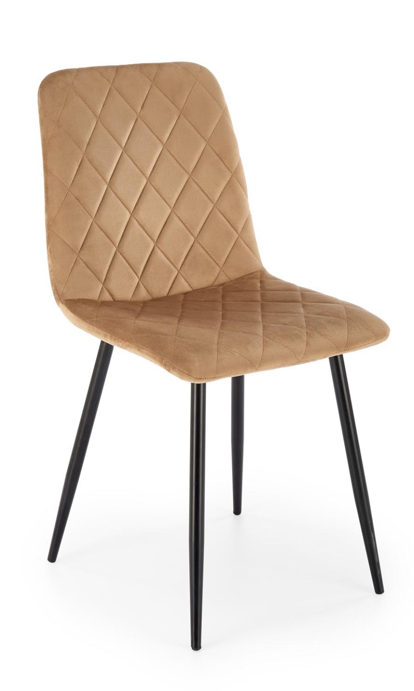 4 Upholstered Chair Velour Metal Beige Black