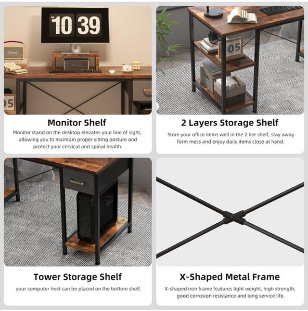 140cm Computer Desk with Drawer & 2 Storage Shelve