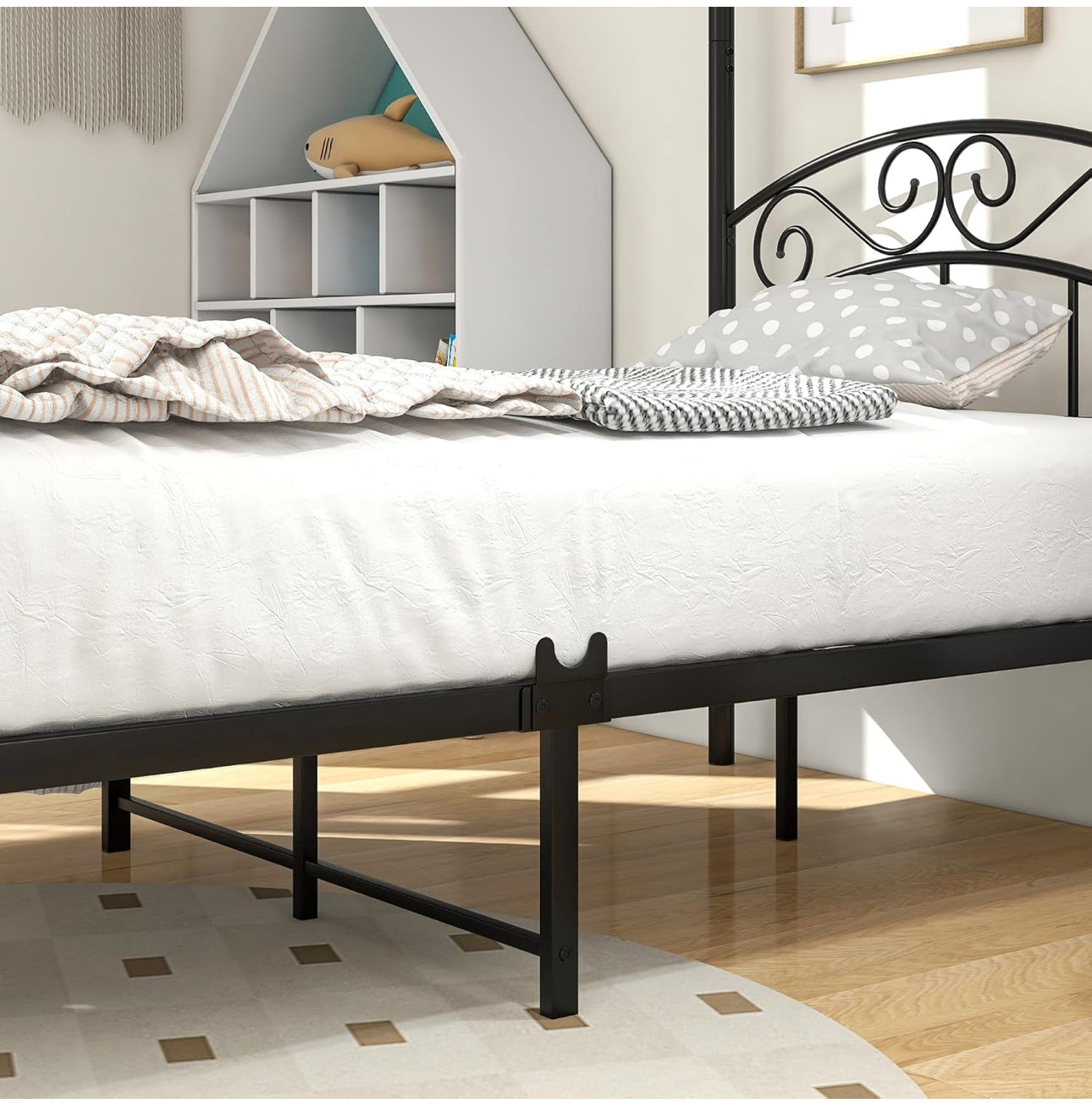 Canopy Bed Frame 3ft Single Size with Ornate European Style