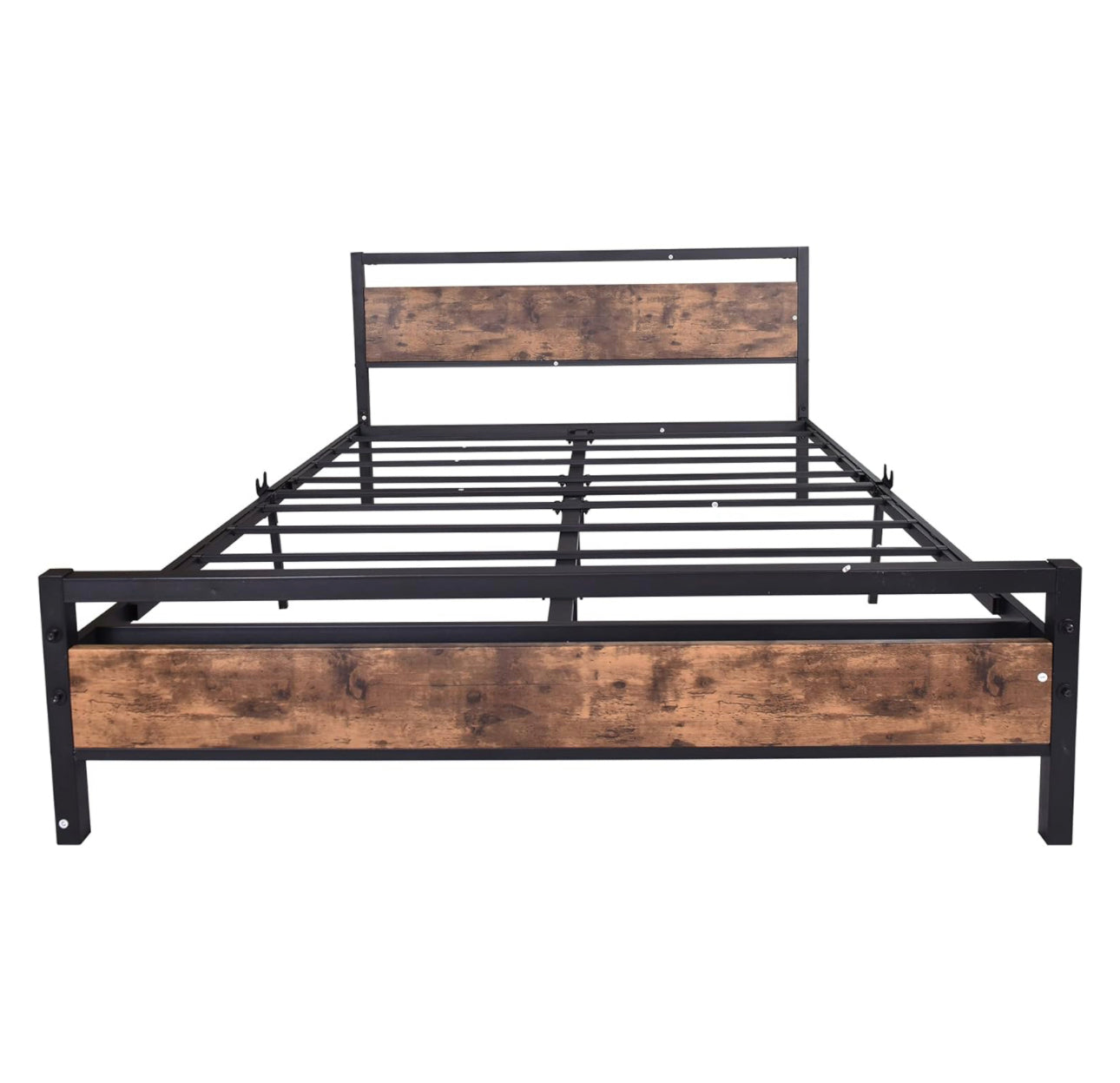 King Size Metal Platform Bed Frame with Wooden Headboard
