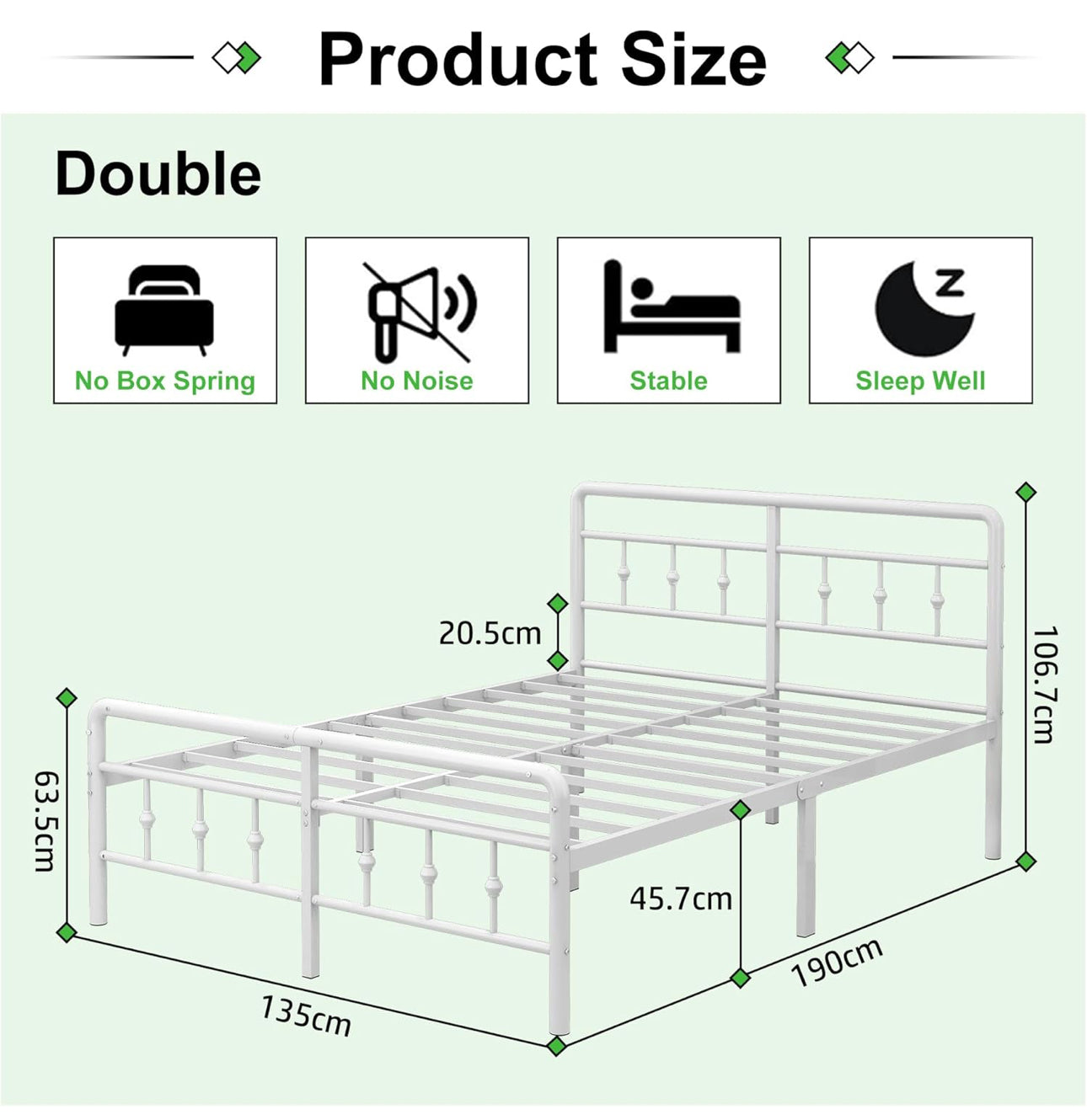 Double Bed Frame 4ft6 with Headboard and Footboard, Metal Bed Frame Double 46 cm High