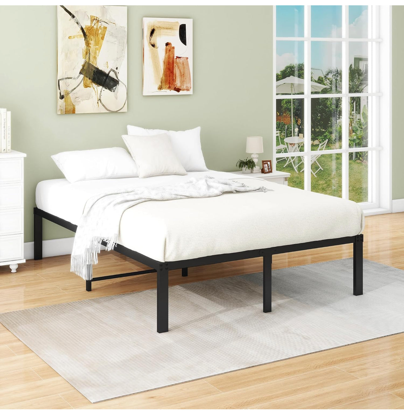 4ft6 Double Bed Frames, 36cm High Metal Platform