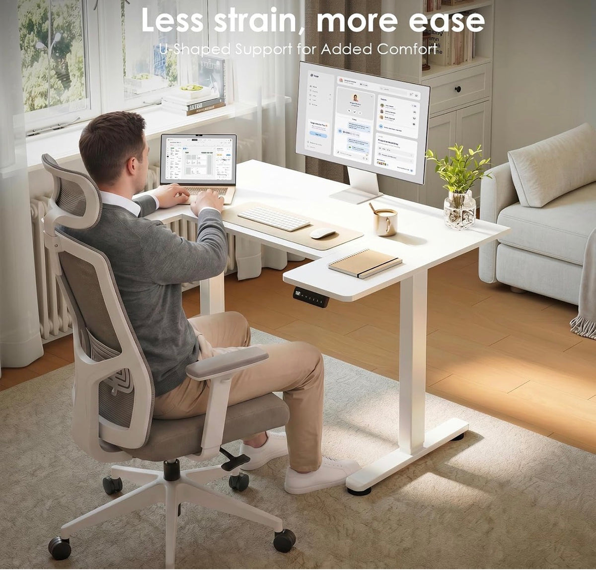 Height Adjustable Desk, U Shaped Standing Desk with 3 Memory Presets
120×70cm Electric Sit Stand Desk, Ergonomic Wrap Around Computer Table, Ultra Quiet Motor for Home Office Living Room,