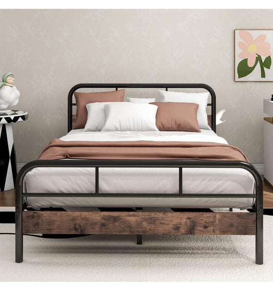 4ft Double Bed Frames with Wooden Headboard