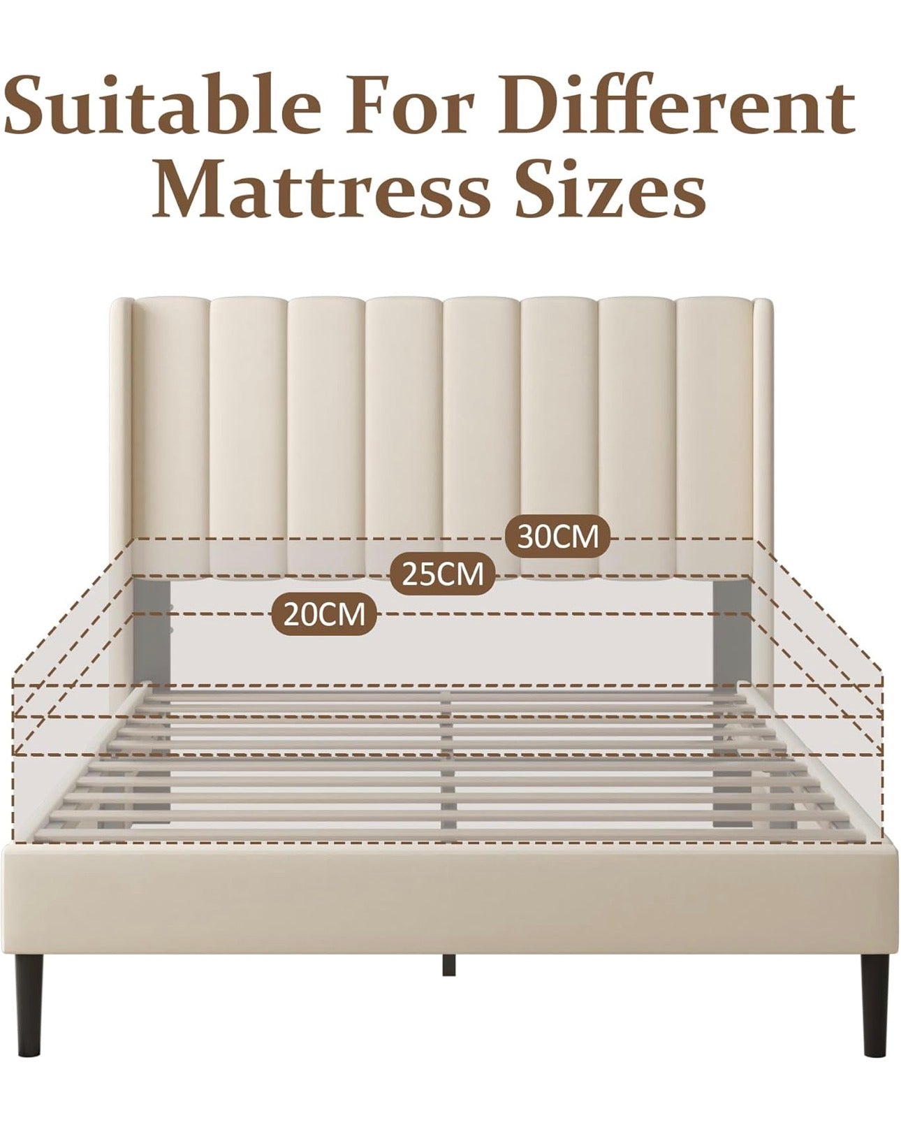 Double Bed Frame with Headboard, Vertical Channel Tufted