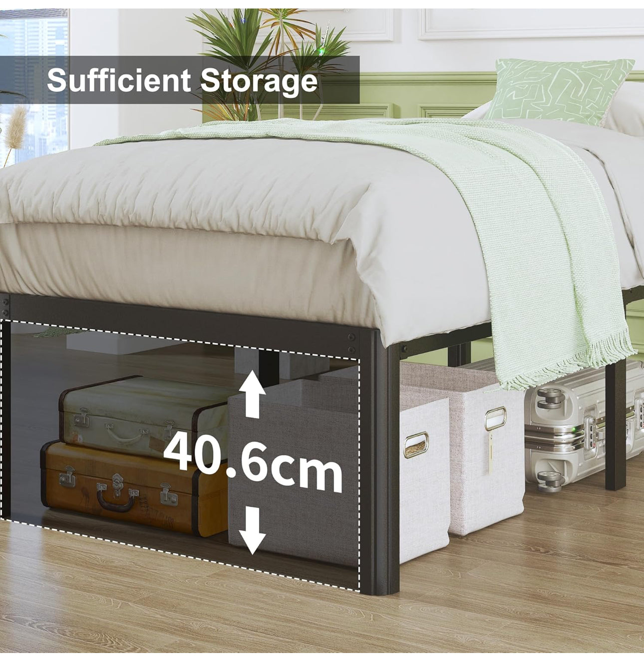 High Double Bed Frame 4ft6 with Rounded Corner Legs