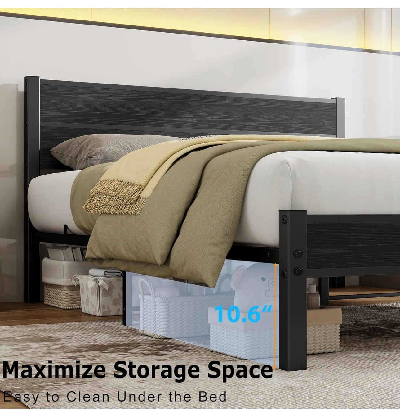 King Size Bed Frame with Wooden Headboard
