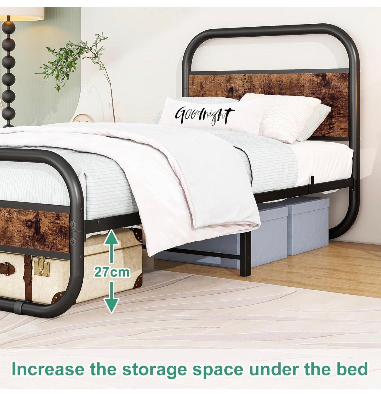 3ft Single Bed Frame with Headboard,Oval-Shaped