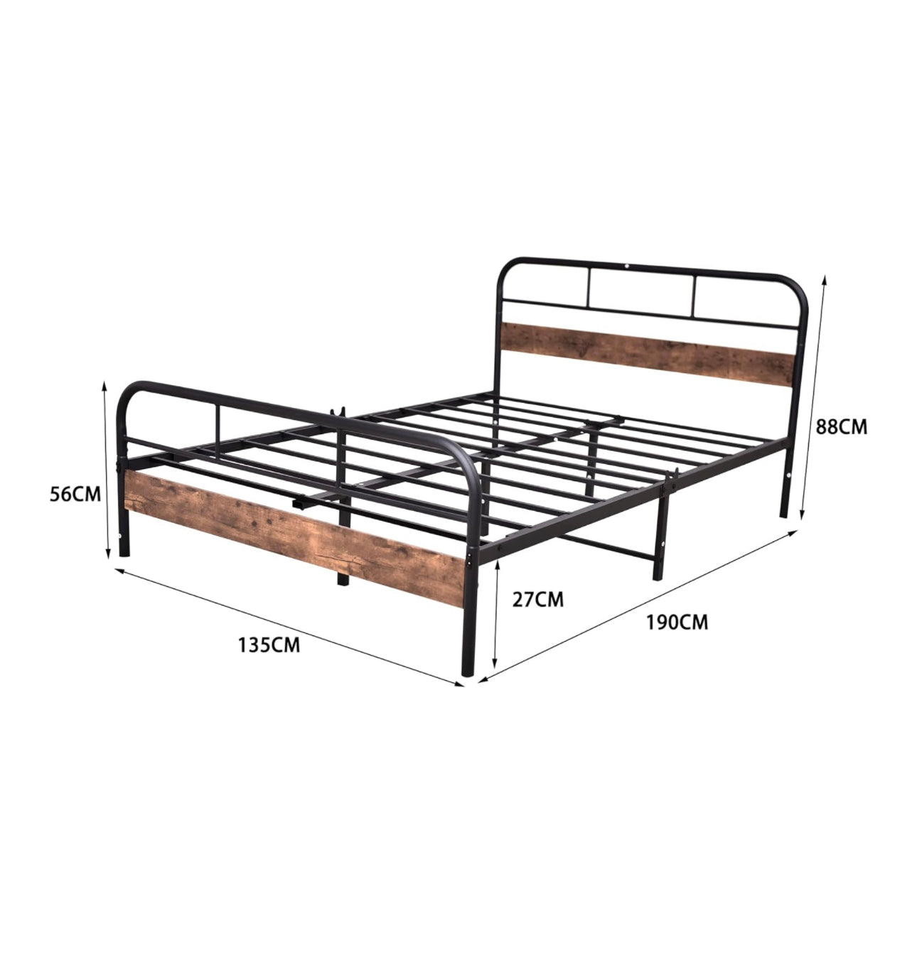 4ft Double Bed Frame with Wooden Headboard