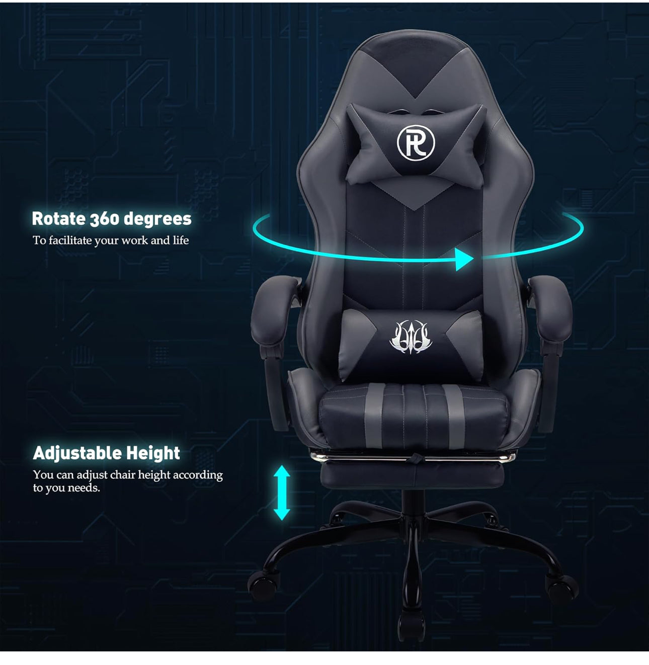 Office chairs reclining seat with footrest adjustable headrest and lumbar cushion high back support padded armrests