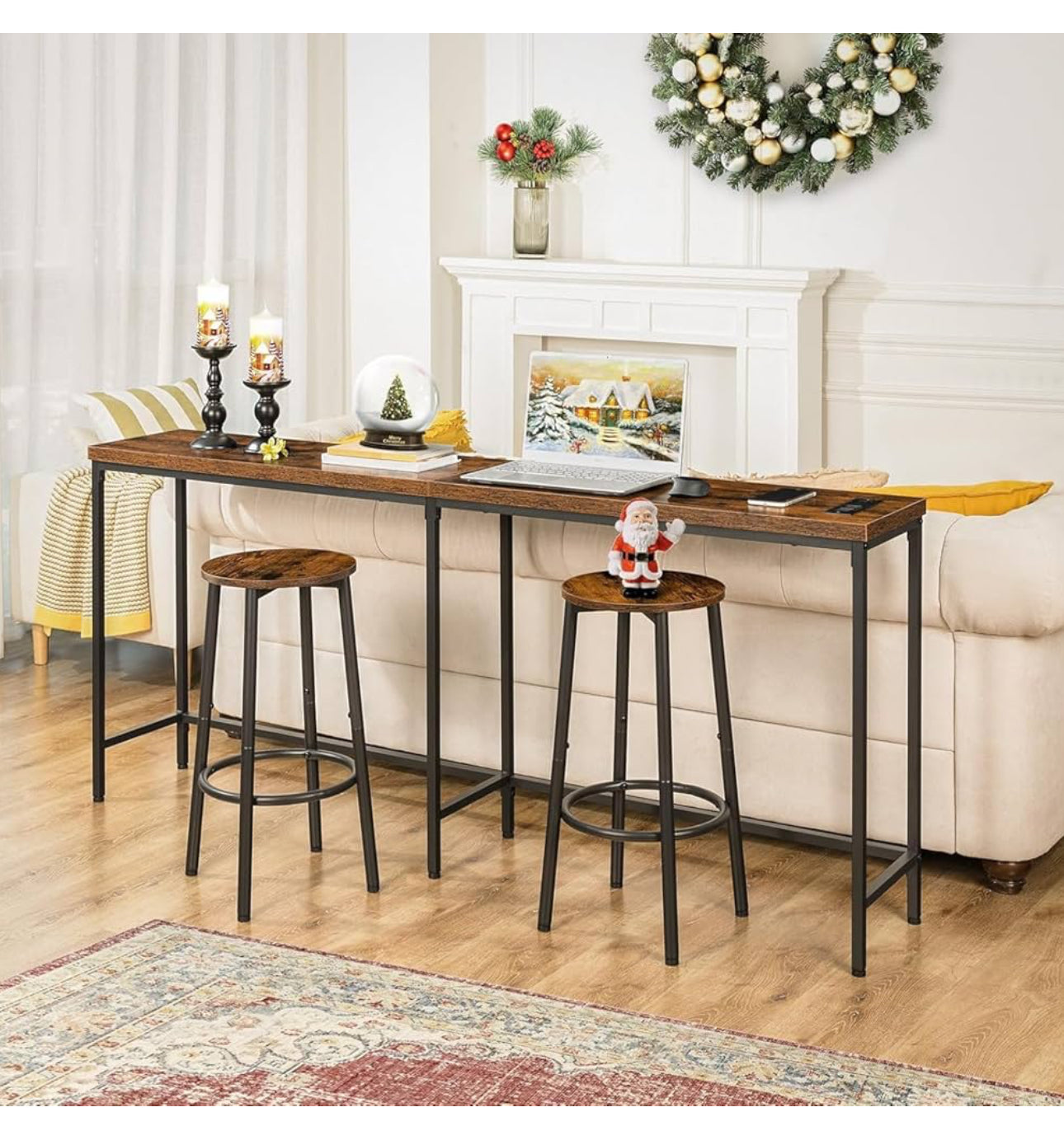 Bar Stools Set of 2, Breakfast Round Bar Chairs