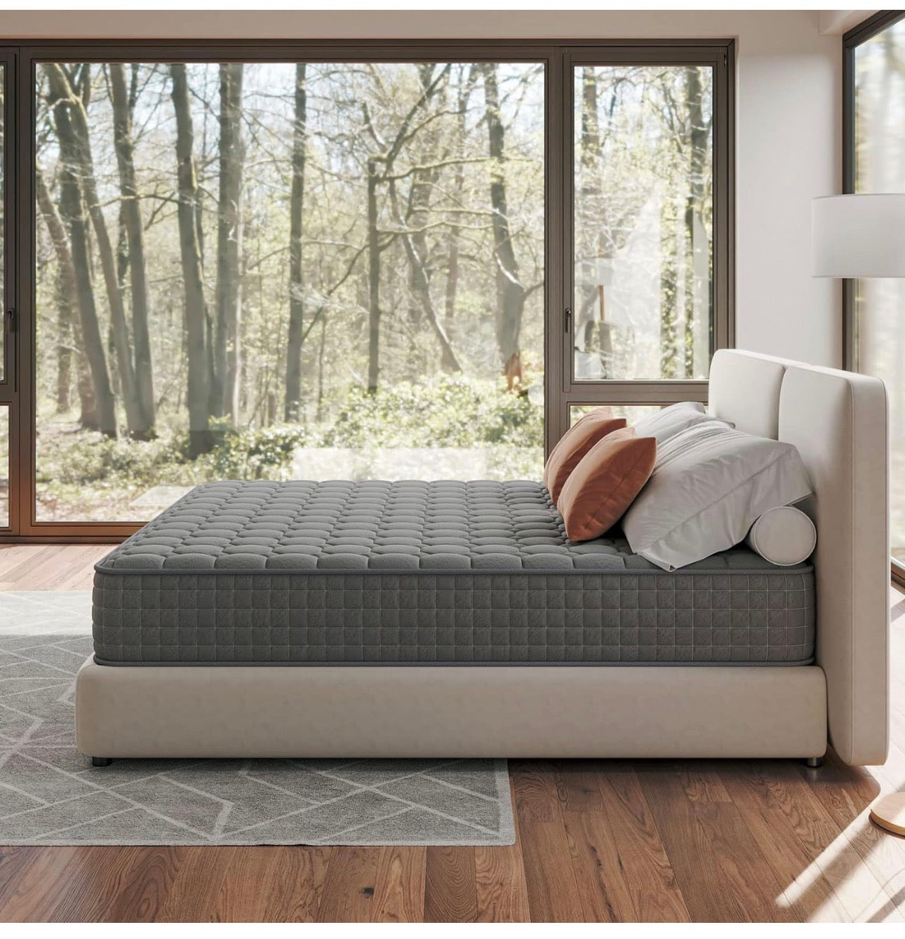 4FT6 Double Mattress, 10 Inch Hybrid Mattress with Breathable Memory Memory Foam and Individually Pocket Spring - Medium Firm, Grey