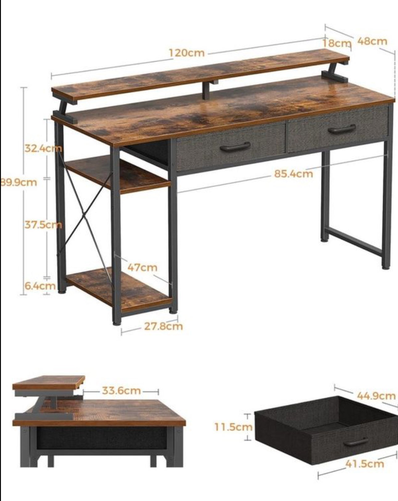 Computer Desk with Drawers 120 x 48 cm