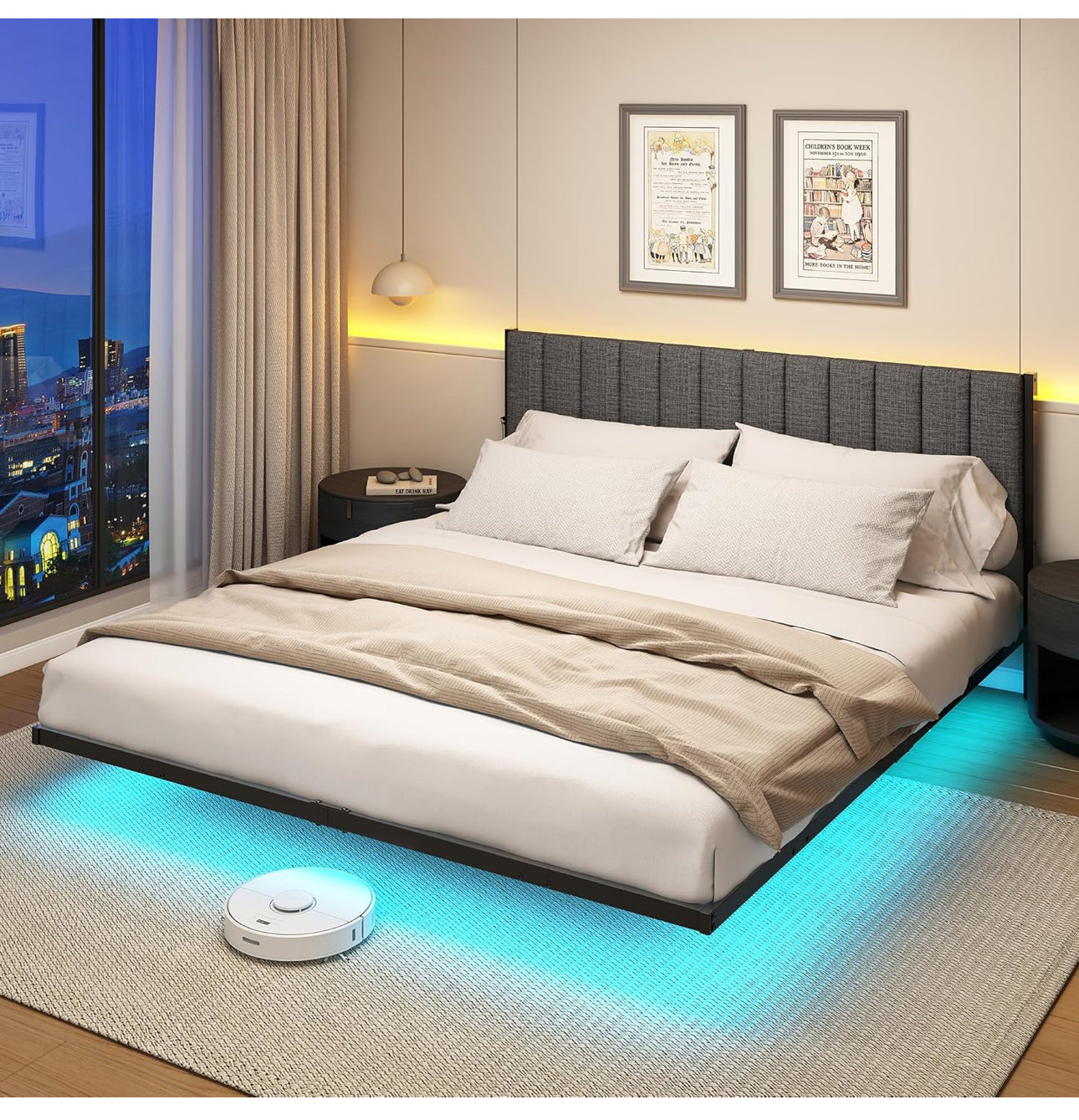 Double Bed Frame with Upholstered Headboard