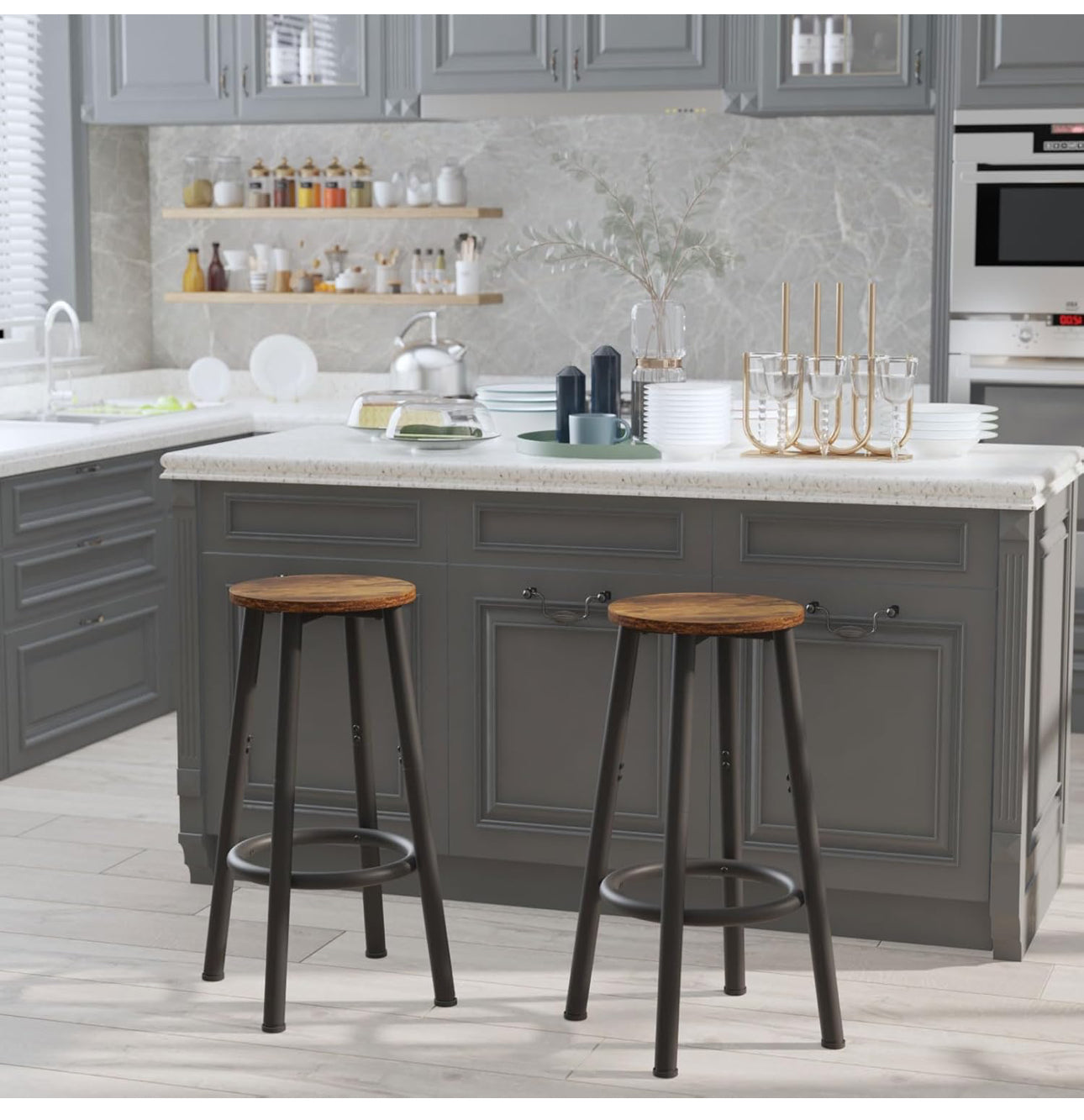 Bar Stools Set of 2, 64CM Kitchen Breakfast Bar Stools