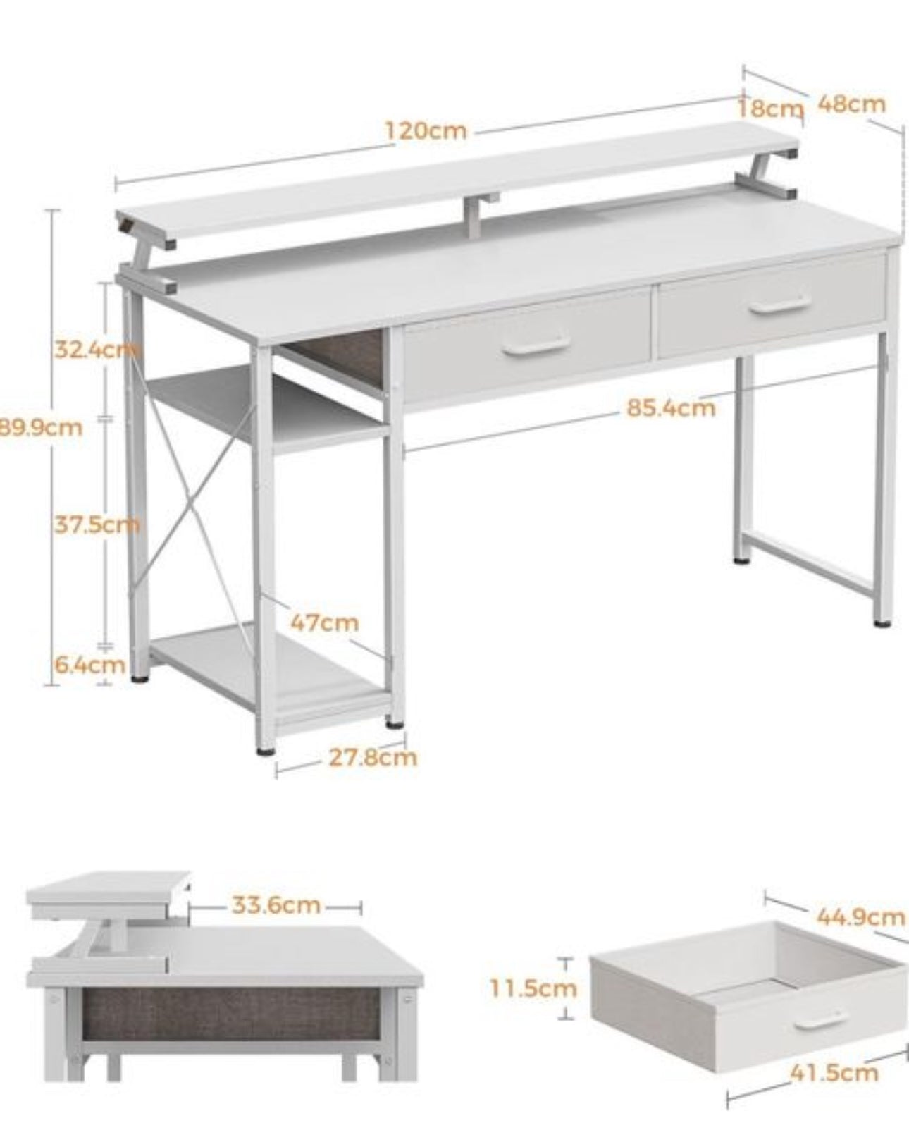 Computer Desk with Drawers 120 x 48 cm