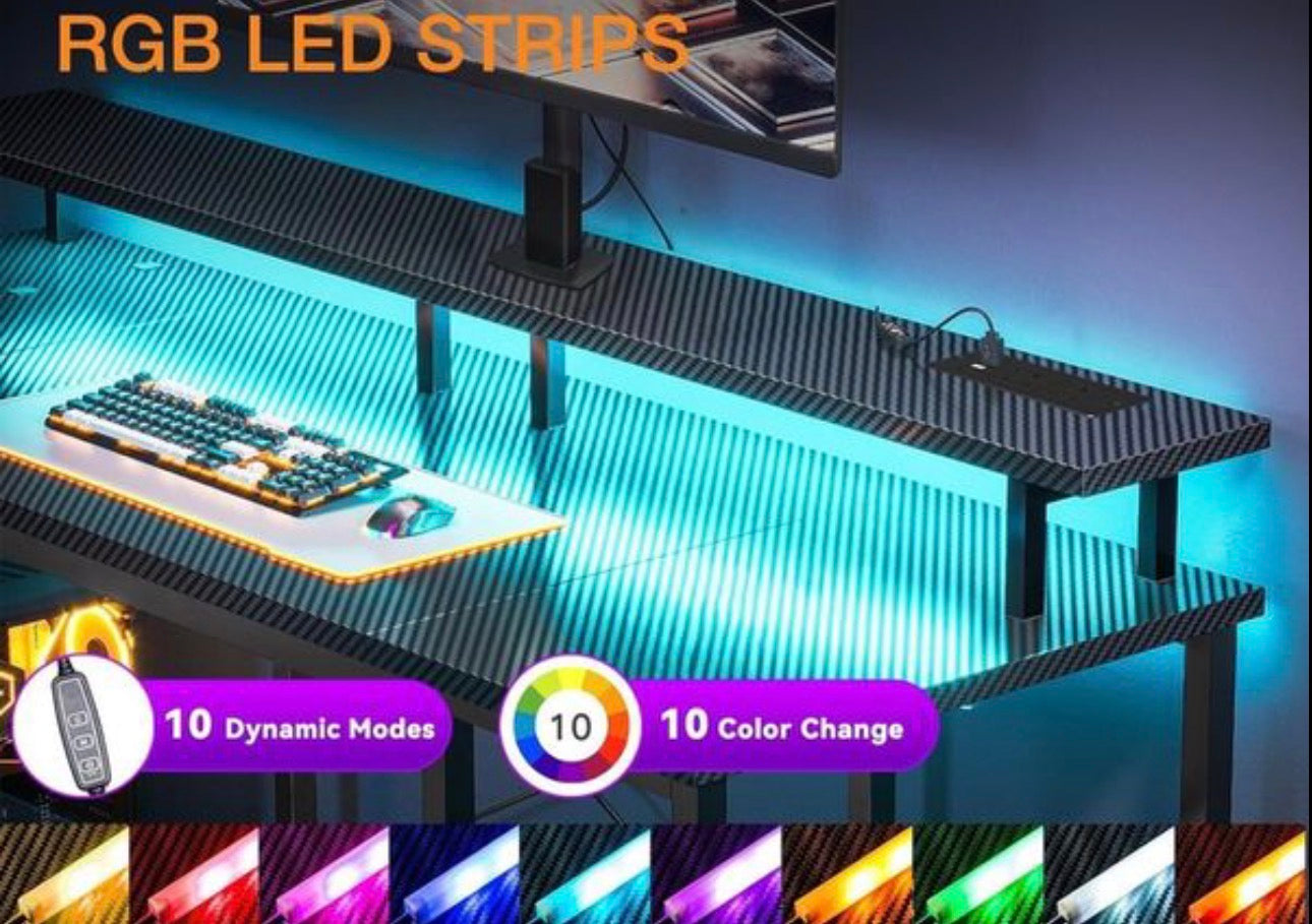 Gaming Desk with LED Lights, 120x50 cm