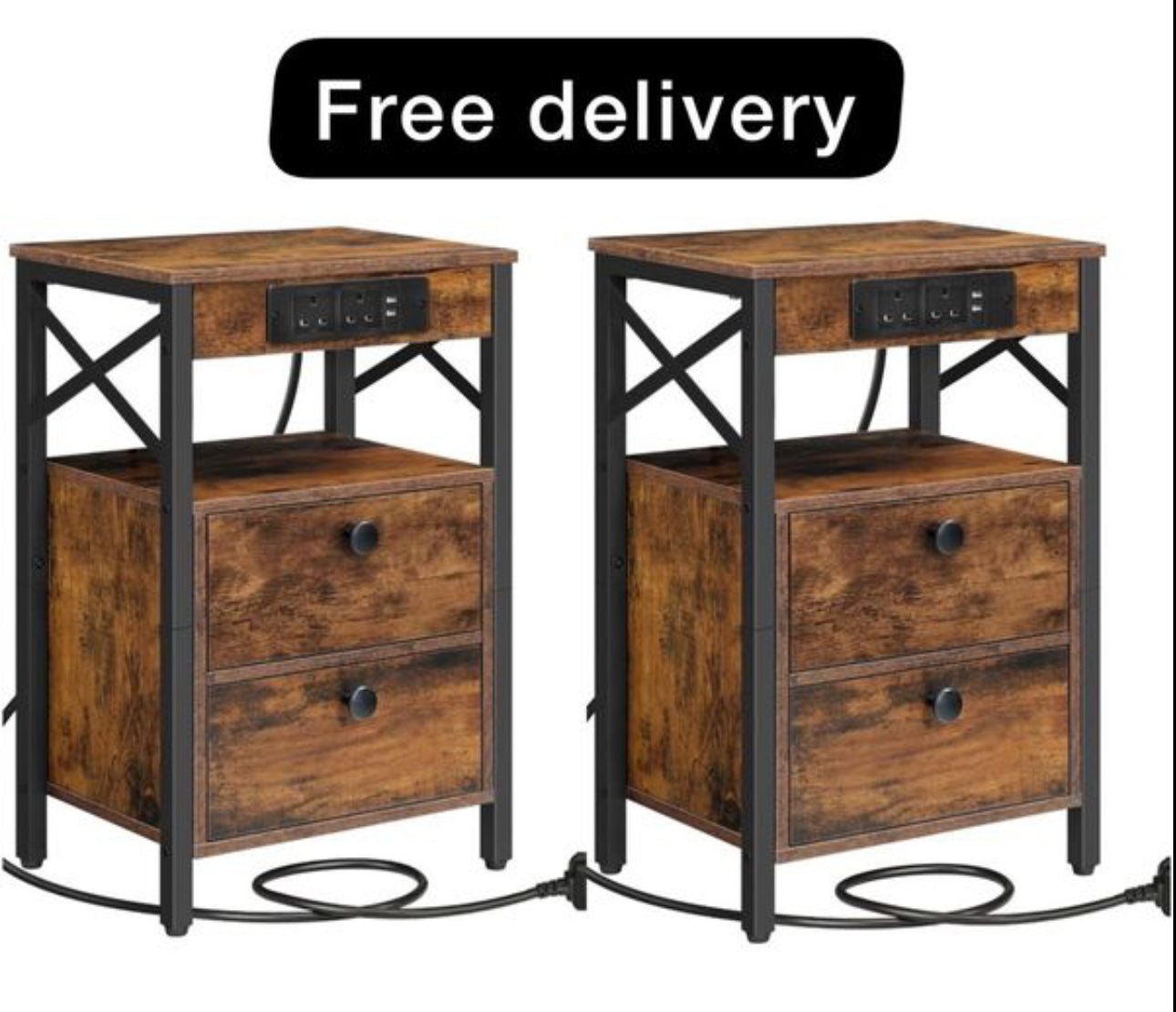 2 Bedside Table with Charging Station