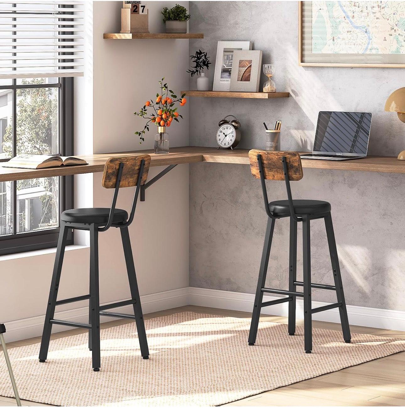 Bar Stools Set of 4, PU Upholstered Bar Chairs wit