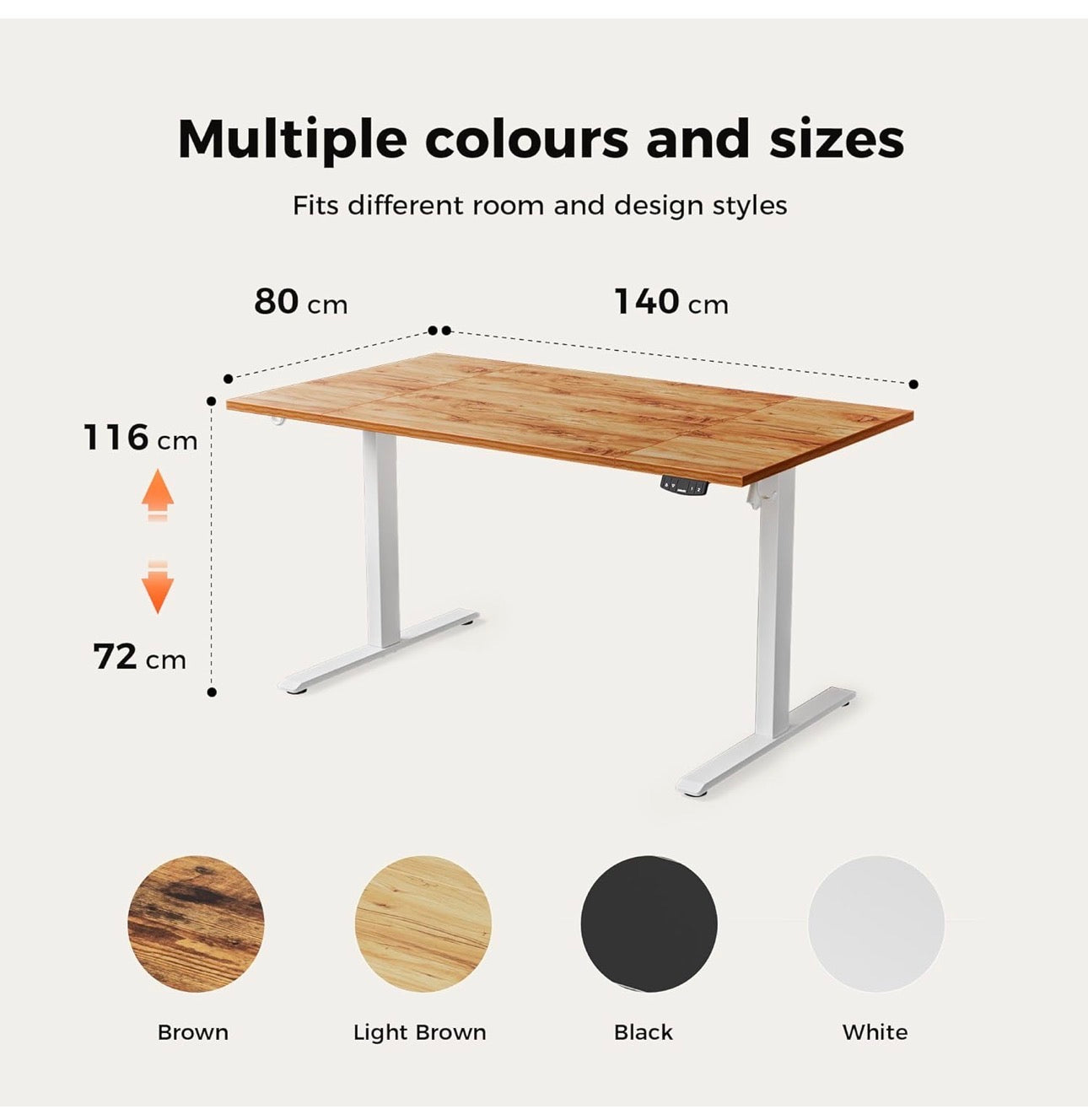 Height-Adjustable Electric Desk, 140x80 cm Sit-Stand
