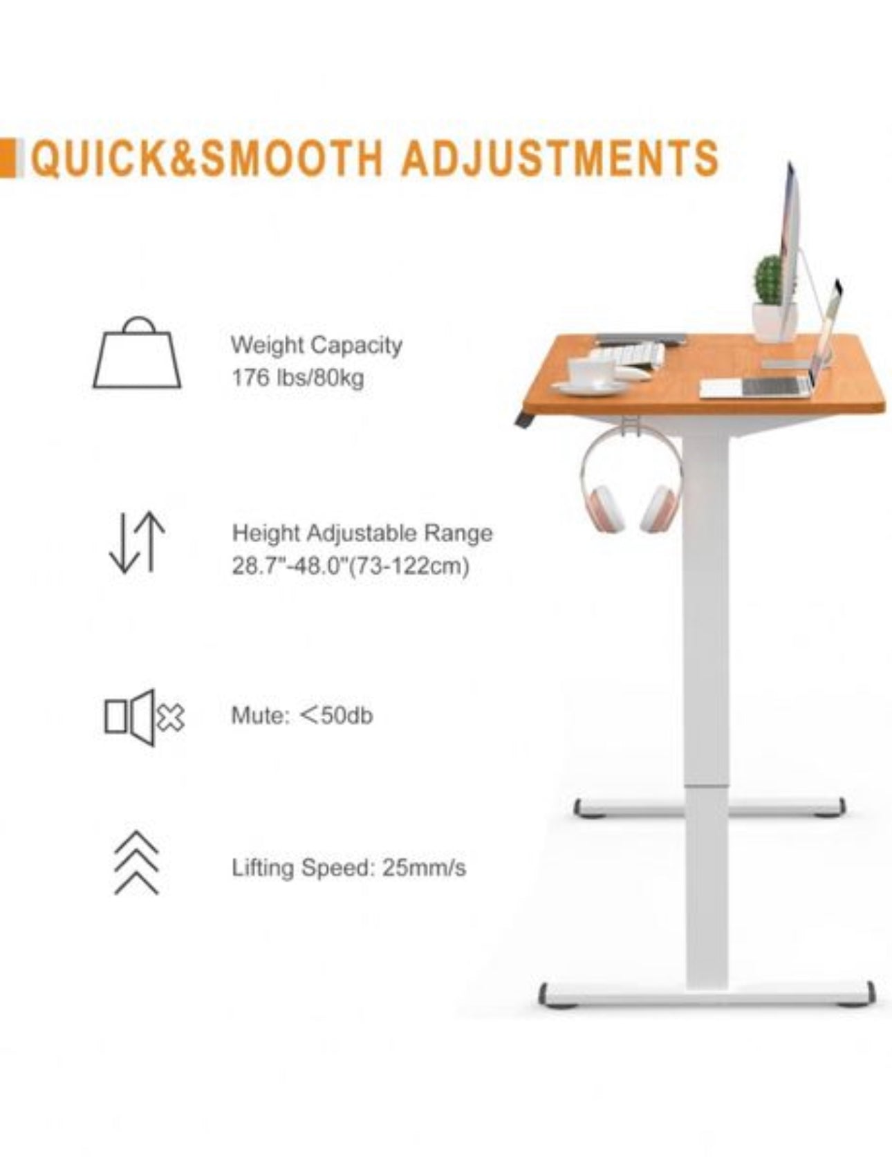 Electric Height Adjustable Standing Desk 110x60cm
