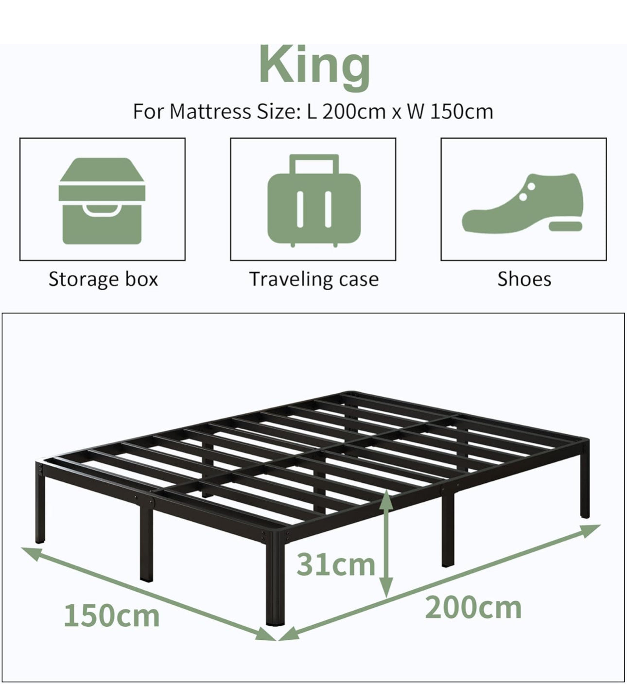 King Size Bed Frame 30.5 cm High with Rounded Corner Legs
