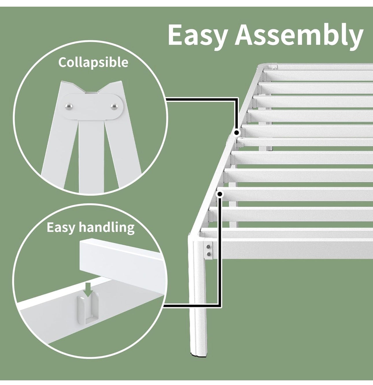 41 cm King Size Bed Frame with Rounded Corner Legs, 5ft Metal Platform Bed Frames King Size with Storage Space Underneath, No Noise, Easy Assembly, White
