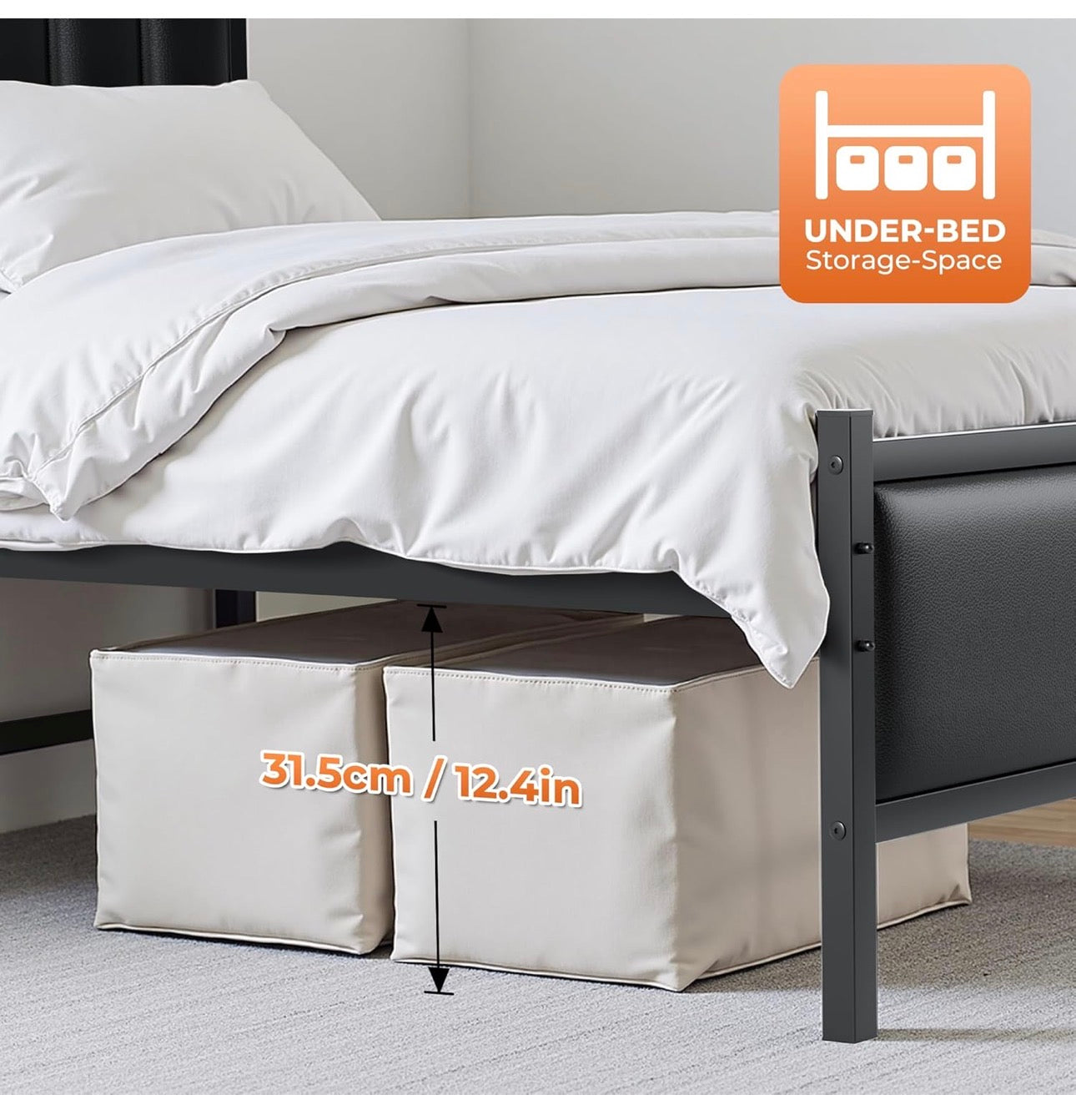 Single Bed Frame with Upholstered Headboard