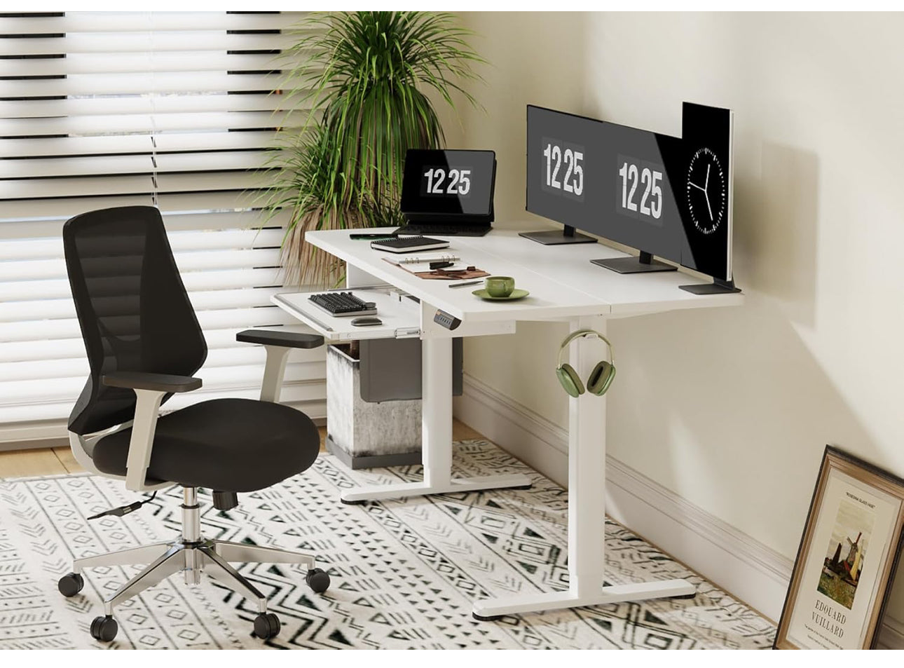 Electric Standing Desk with Keyboard Tray, 140x60