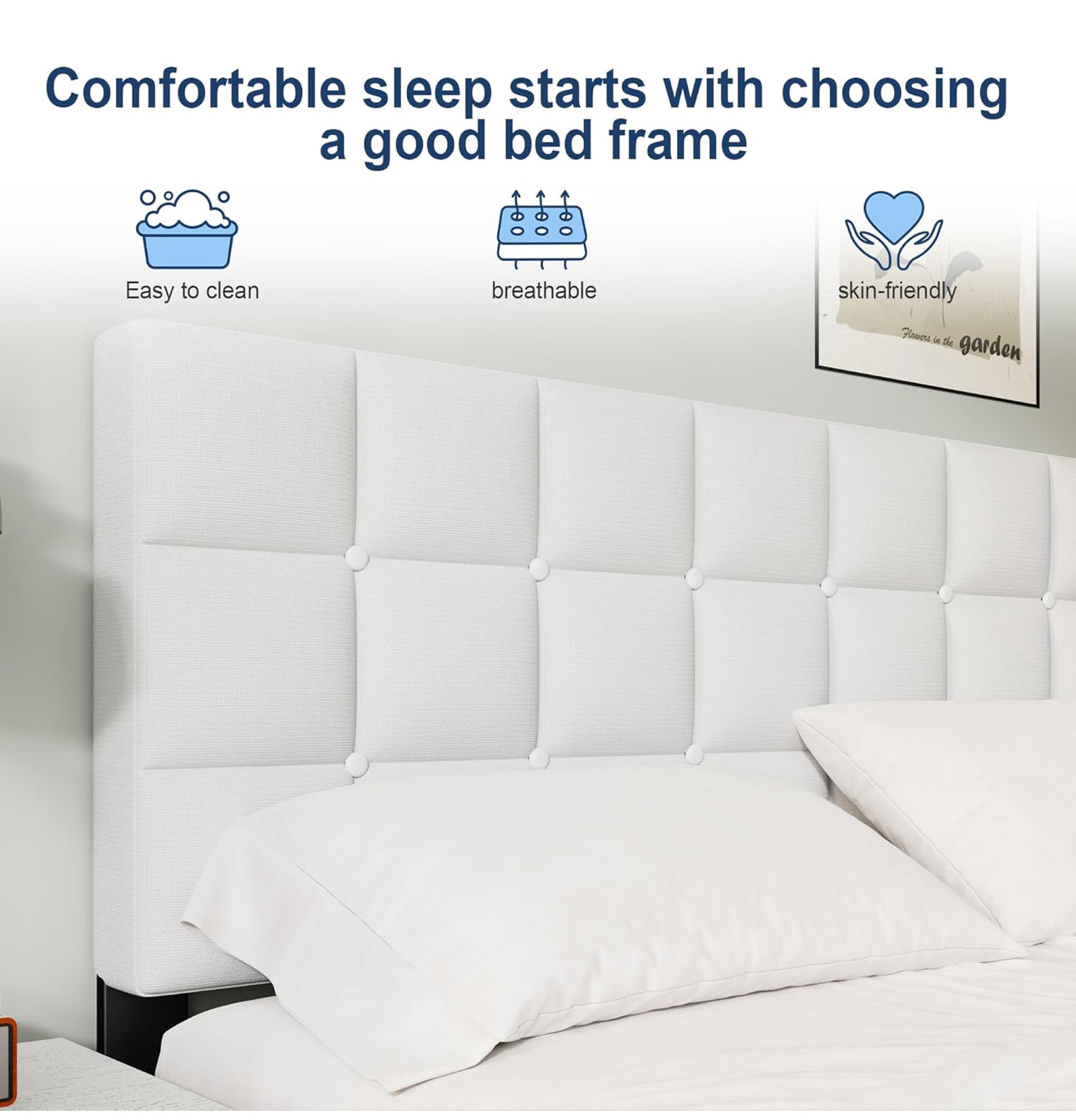 King Bed Frame, Easy Assembly, Sturdy Wooden Slat