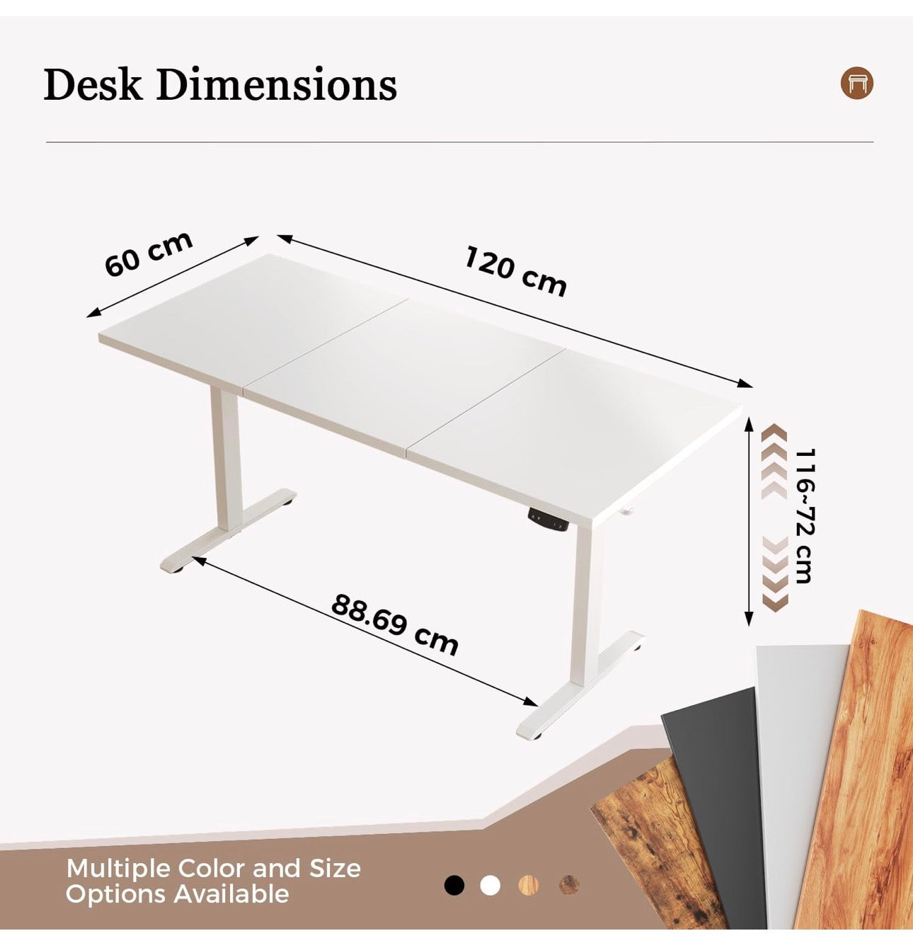 Electric Standing Desk, 2 Memory Buttons for stand & sit, 120x60
