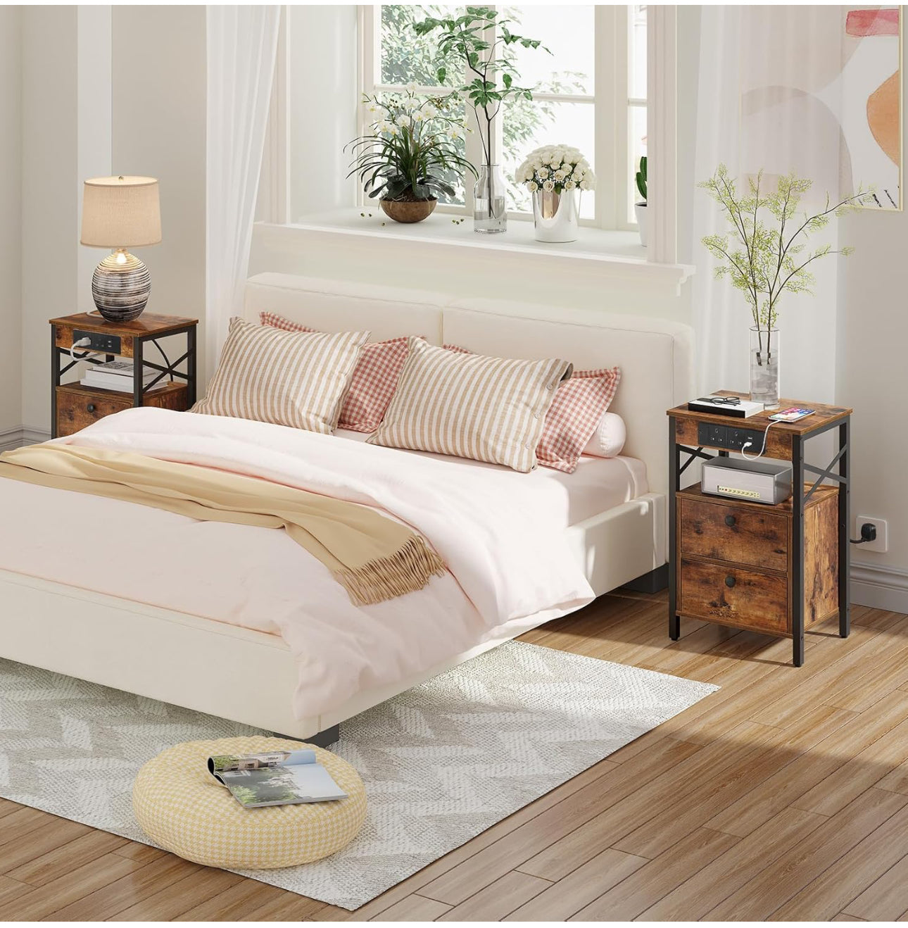 2 Bedside Table with Charging Station