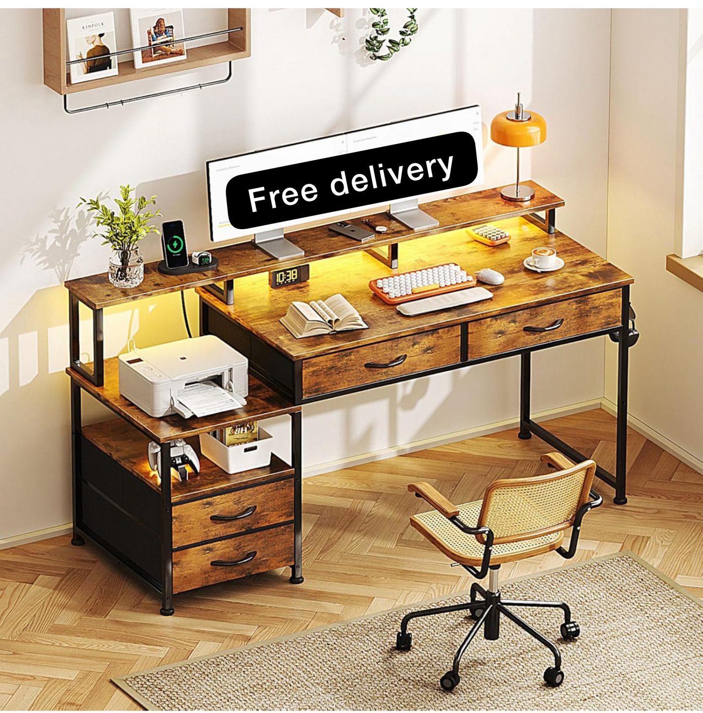 135cm Computer Desk with Power Outlet and Charging