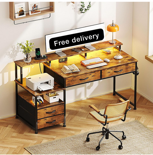 135cm Computer Desk with Power Outlet and Charging
