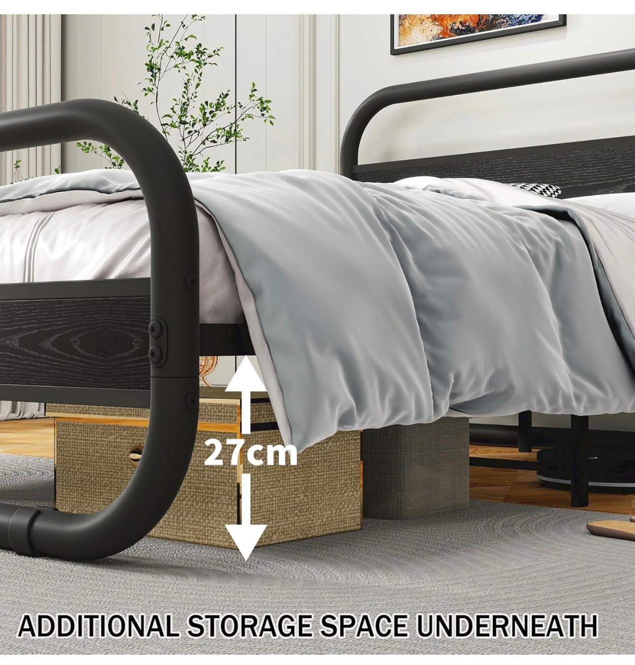 King Size Bed Frame with Headboard,150x200 Oval-Shaped