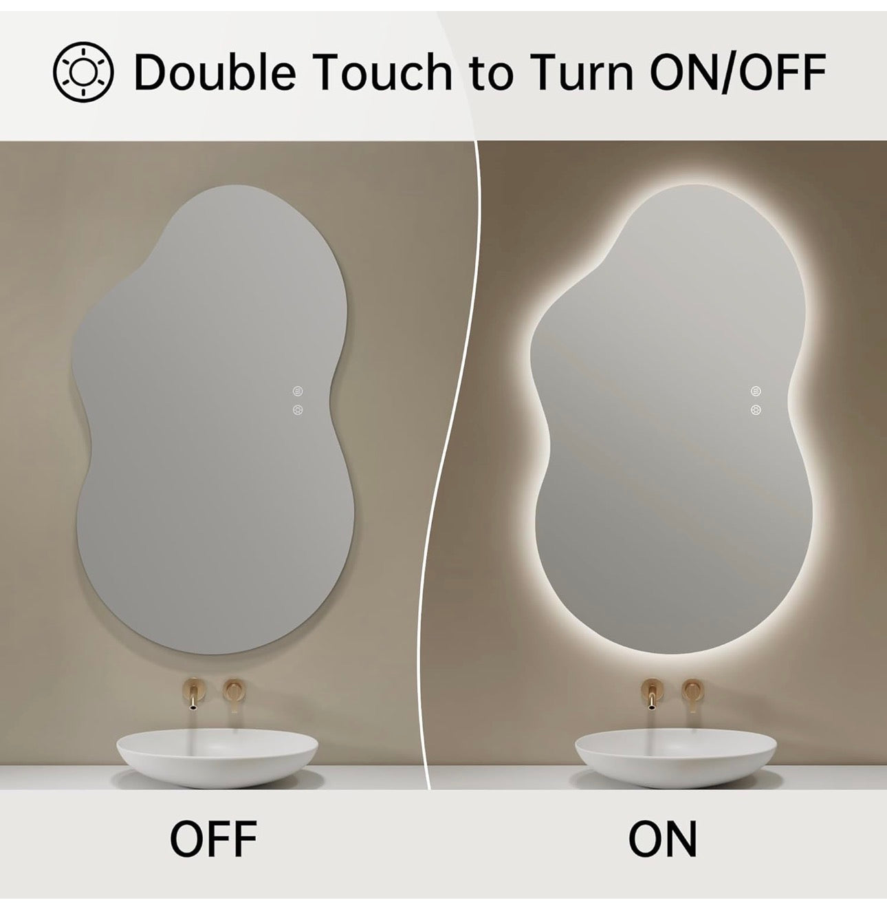 Bathroom Mirror with LED Lights,100X60cm Irregular LED Bathroom Mirror, Anti-Fog, 3 Colour, Dimmable, Vertical/Horizontal
