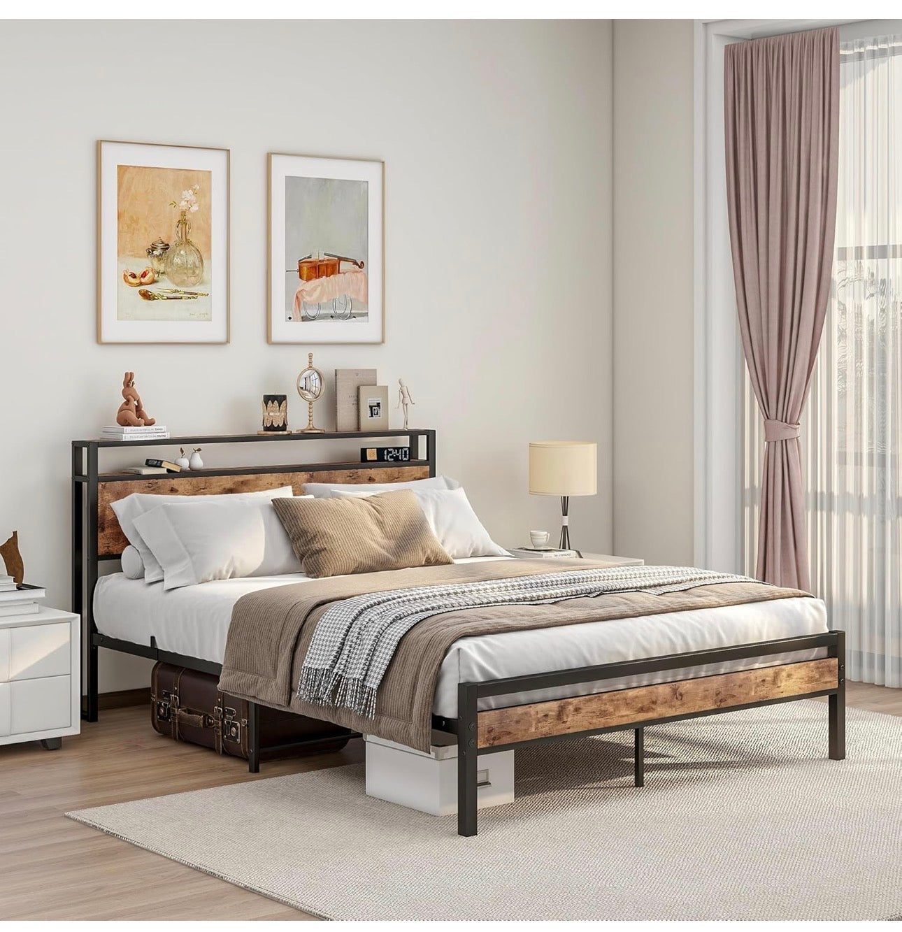 King Size Bed Frame with Storage Wooden