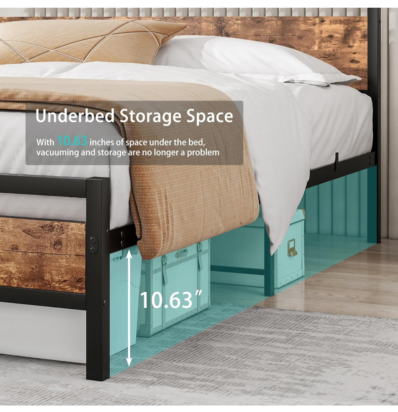 Double Bed Frame with Wooden Headboard