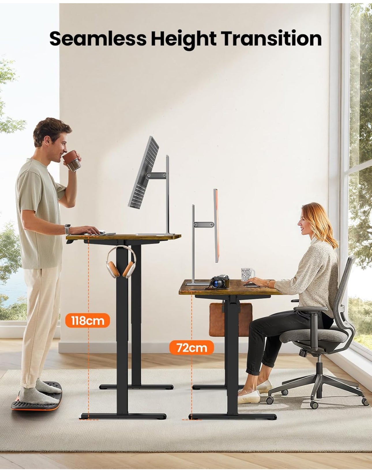 Electric Standing Desk Height Adjustable 120 x 60cm, Sit Stand Desk with 4 Memory Smart Pannel, Home Office Desk with Splice Board