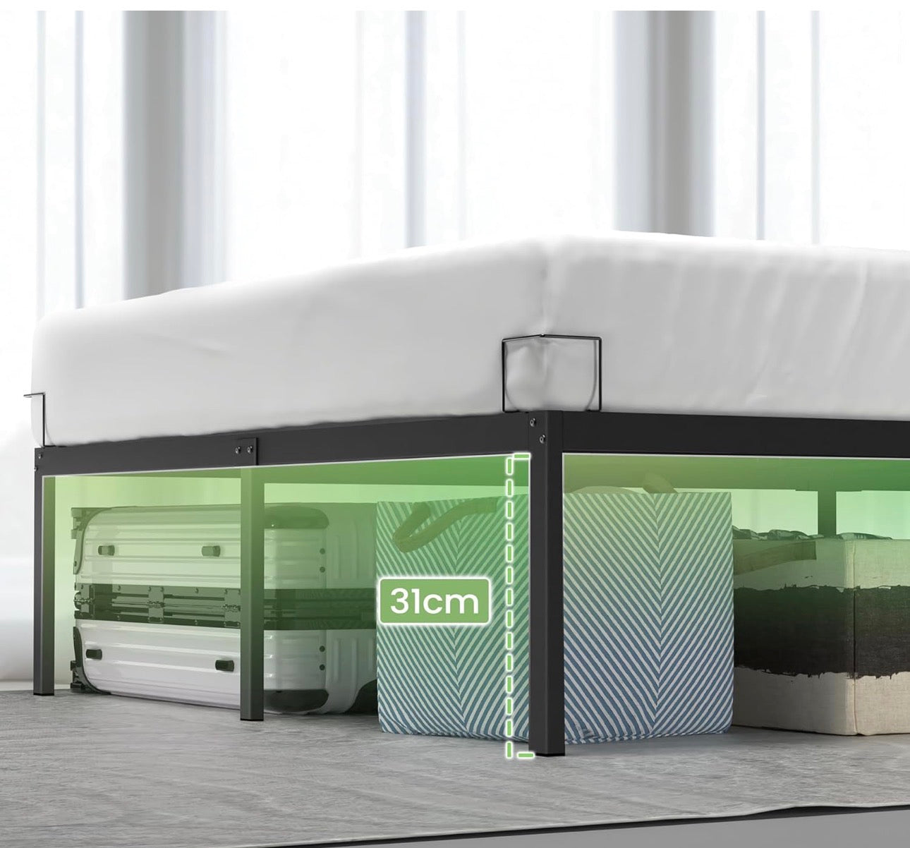 Super King Size Bed Frame 180 x 200 cm - Sturdy Metal Bed Frame with Steel Slat Support - 36cm Height